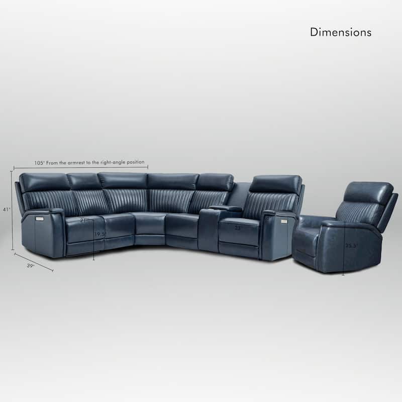 105" W Genuine Leather Power Sectional Sofa Set with Power Headrest & Lumbar, Single Console, USB&USB-C Ports