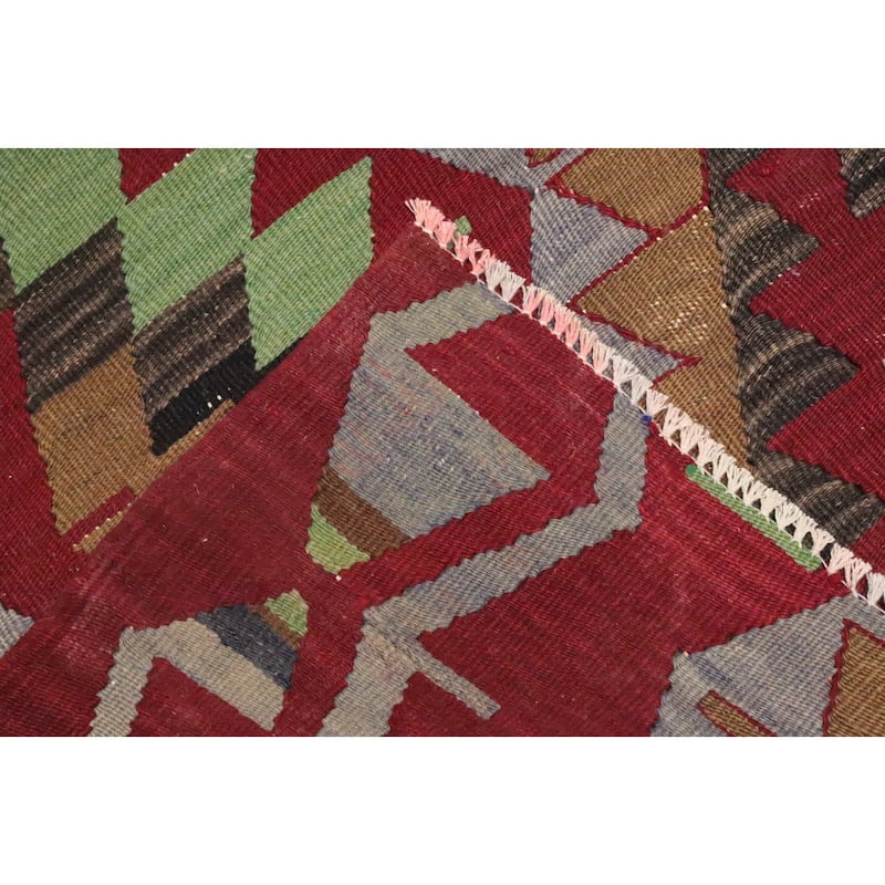 Hand Woven Oriental 100% Wool Carpet Southwestern Tribal Red Kilim Area Rug - 8' 0'' X 6' 6''