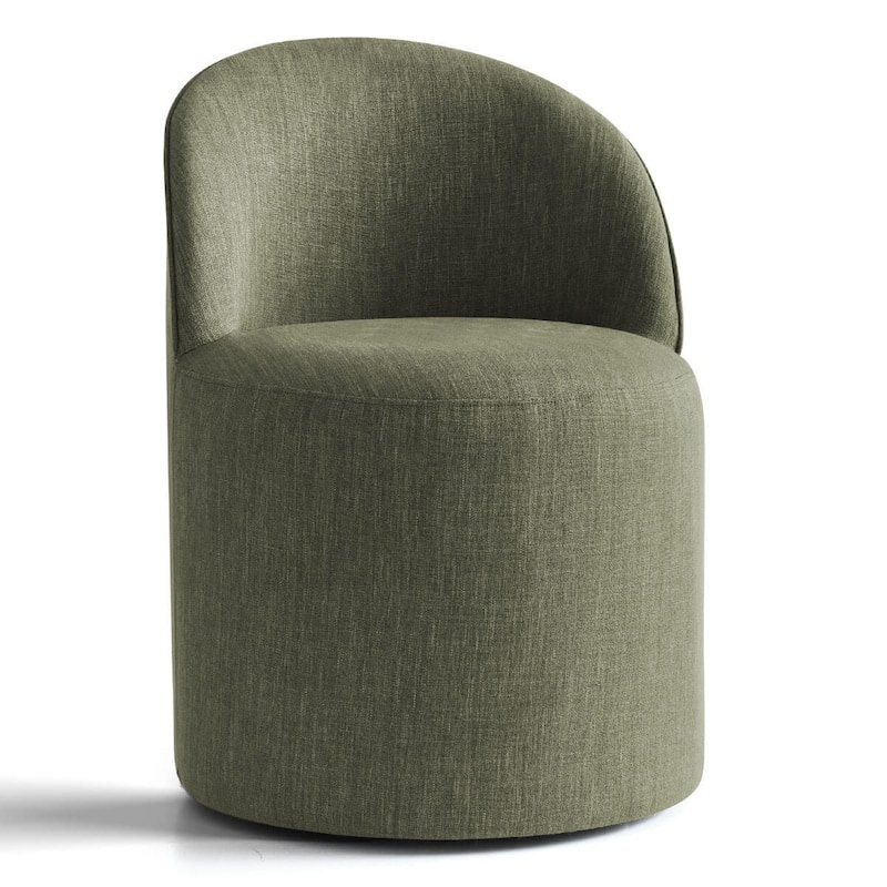 Olive Green Linen Rolling Upholstered Dining Chair with Wheels - Single
