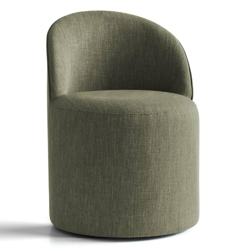 Olive Green Linen Rolling Upholstered Dining Chair with Wheels