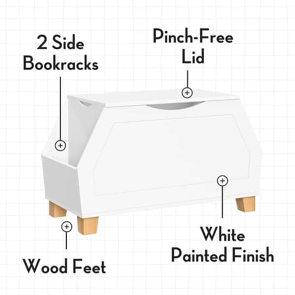 dimension image slide 1 of 2, RiverRidge Kids Playroom Catch-All Game and Toy Storage Organizer Box with Side Bookshelves - White