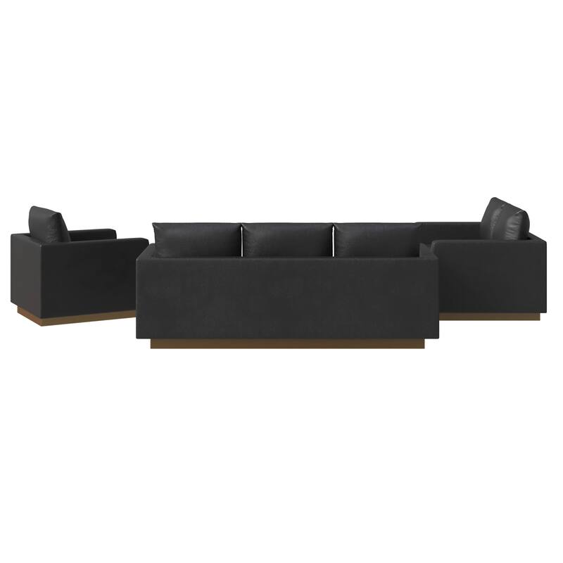 3-Piece Executive Leather Sofa Set with Brushed Gold Stainless Steel Base