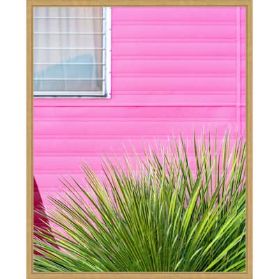 Vintage Pink Camper Trailer with Cactus by Tom Windeknecht Framed Canvas Wall Art Print - Sylvie Bright Gold
