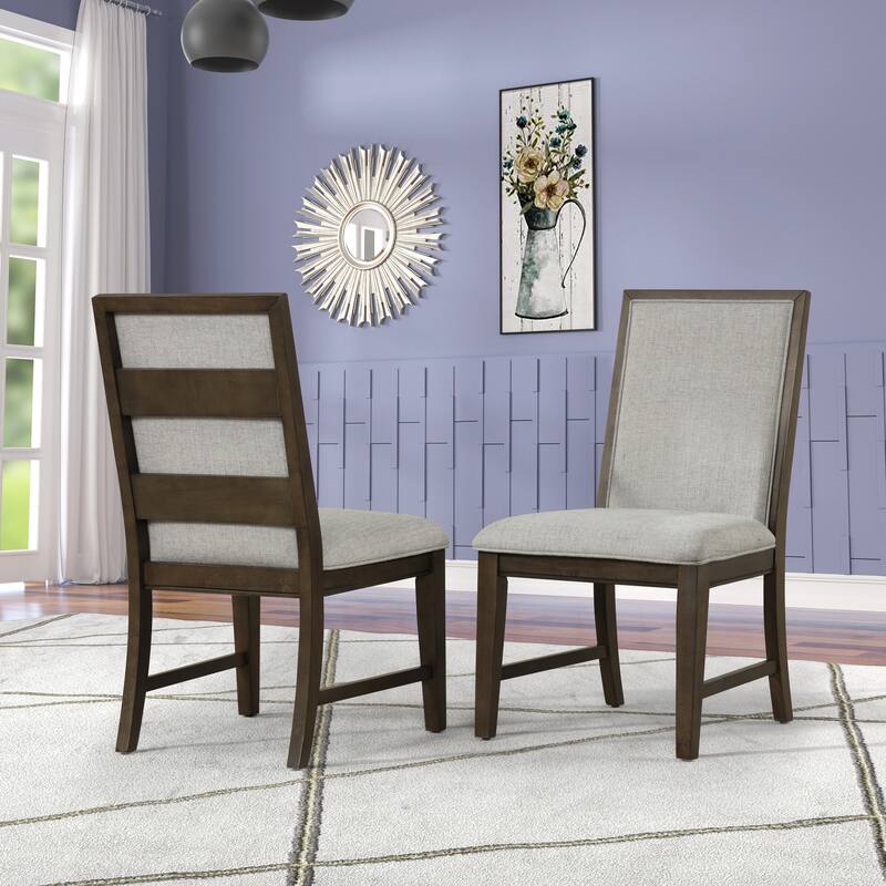 Modern Solid Wood Upholstered Dining Chairs with Fabric Seats and Rubberwood Legs, for Dining Rooms, Set of 2 - Grey