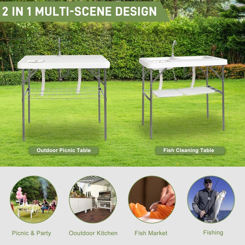 HDPE Rectangular Folding Portable Outdoor Fish Killing Table with Sink  Faucet - N/A - On Sale - Bed Bath & Beyond - 38153972