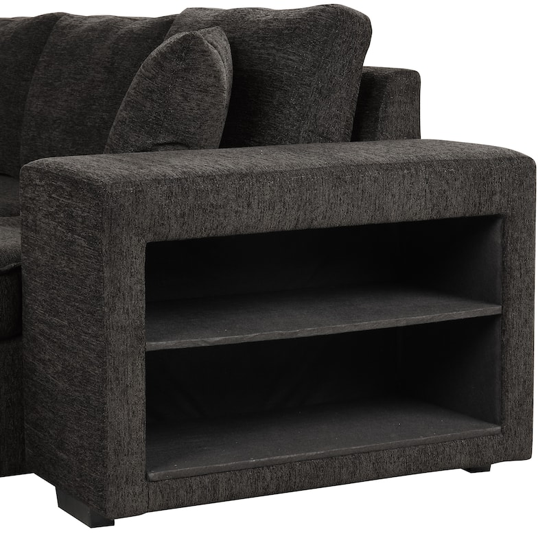 104.5" Chenille L-Shaped Sectional Sofa with Pull-Out Bed and Storage Chaise, 3-Seater