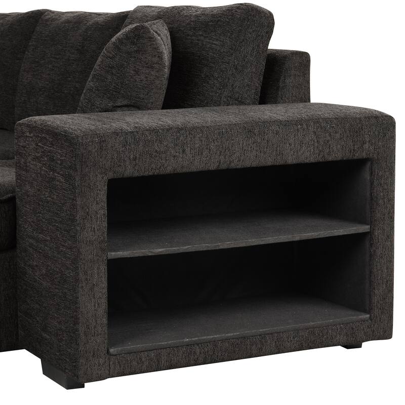 104.5" Reversible L-Shape 3 Seater Sectional Sofa with Storage Chaise, 2 Stools and Pull-Out Bed