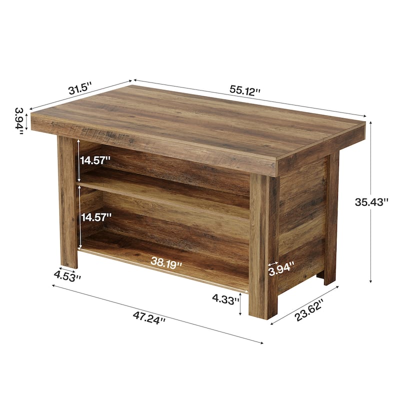 55" Kitchen Island with Storage, Stationary Island Table Bar Table