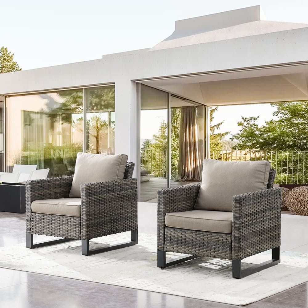 Gymojoy 2PCSOutdoor PE Rattan Wicker Club Chairs