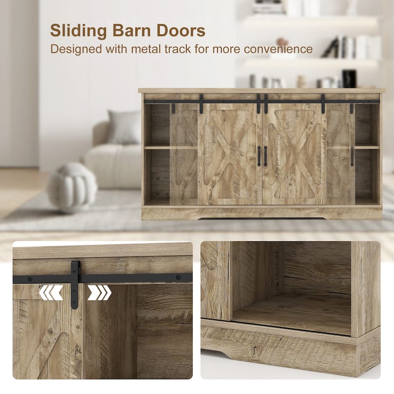 Farmhouse Entertainment Center with Adjustable Shelves and Storage Cabinet-Gray - 59" x 15.5" x 31.5"