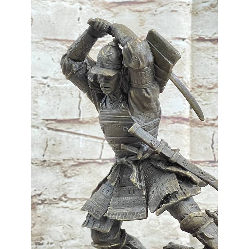 Japanese Samurai Warrior Swinging Katana Sword Bronze Statue Sculpture Figure Kamiko 10 Inches X 6 Inches