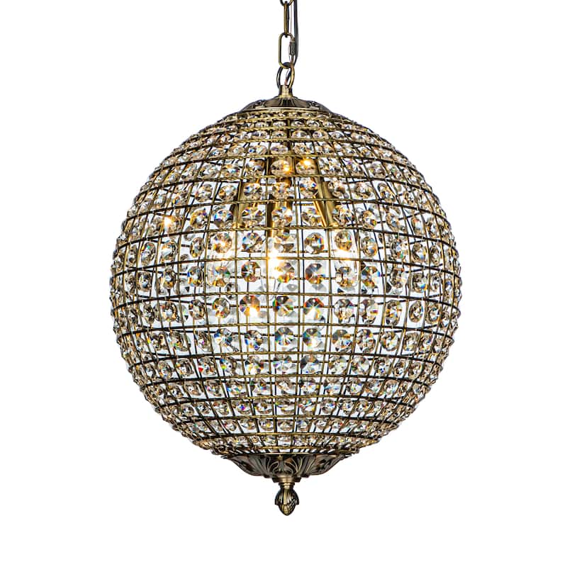 DancyHome 1/3-Light Retro Antique Gold Crystal Globe Chandelier Small Sphere Pendant Light - Antique Gold - W: 15.7"