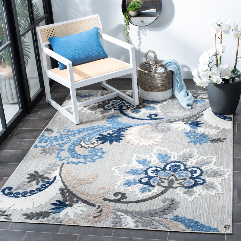SAFAVIEH Cabana Micheline Indoor /Outdoor Waterproof Patio Floral Rug - 10' x 14' - Grey/Blue