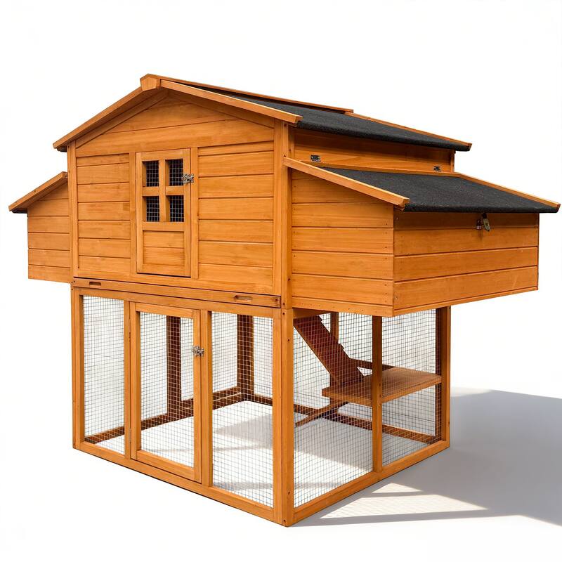 Chicken House for Outdoor with Two Nesting Box, Leakproof Pull-on Tray, and UV-Resistant Roof Panel - Orange