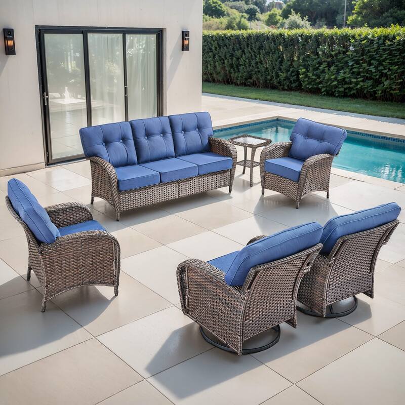 TWrap 6-Piece Patio Brown Wicker Sofa Conversation Set with 5-Inch Thick Cushions