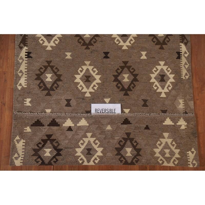 Hand Woven Oriental 100% Wool Carpet Southwestern Geometric Brown Kilim Area Rug - 6' 4'' X 5' 0''