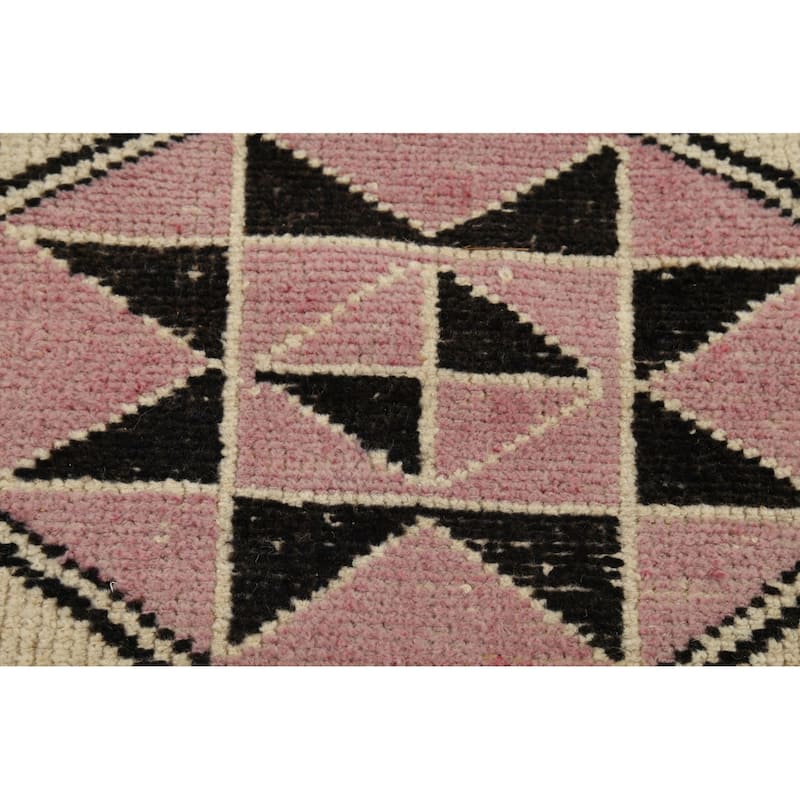 Geometric Anatolian Vintage Runner Rug Foyer Handmade Wool Carpet - 2'11"x 11'7"
