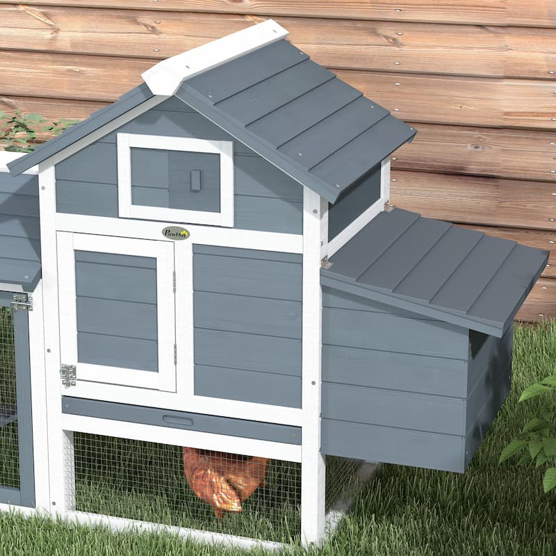 PawHut 59" Solid Enclosed Outdoor Backyard Chicken Coop Kit with Nesting Box,Grey