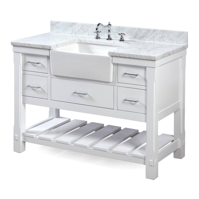 KitchenBathCollection Charlotte 48" Farmhouse Bathroom Vanity with Carrara Marble Top