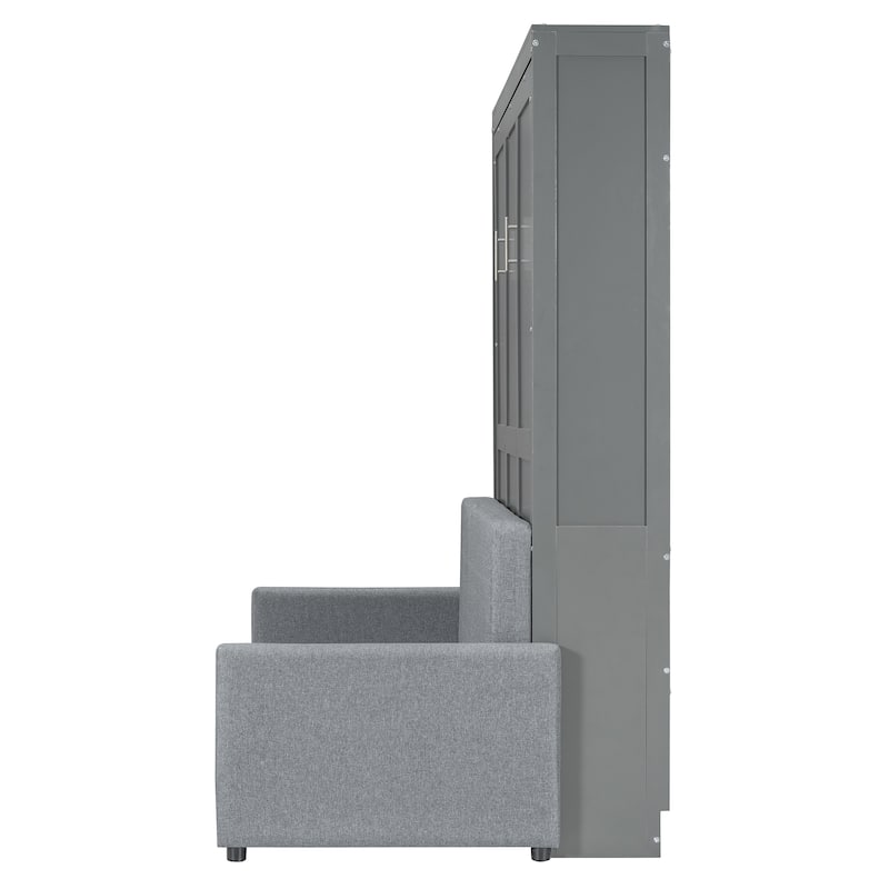 Full Size Wall Bed with Built-In Sofa and Storage, Space-Saving Murphy Bed with Fold-Out Design