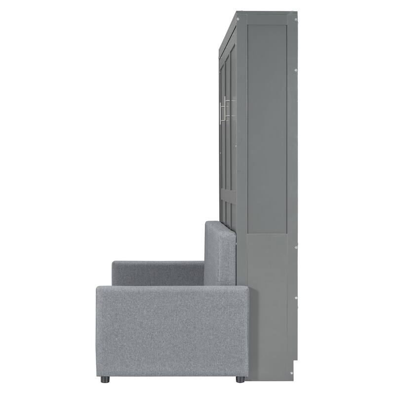 Full Size Wall Bed with Sofa, Gray, Space-Saving Design