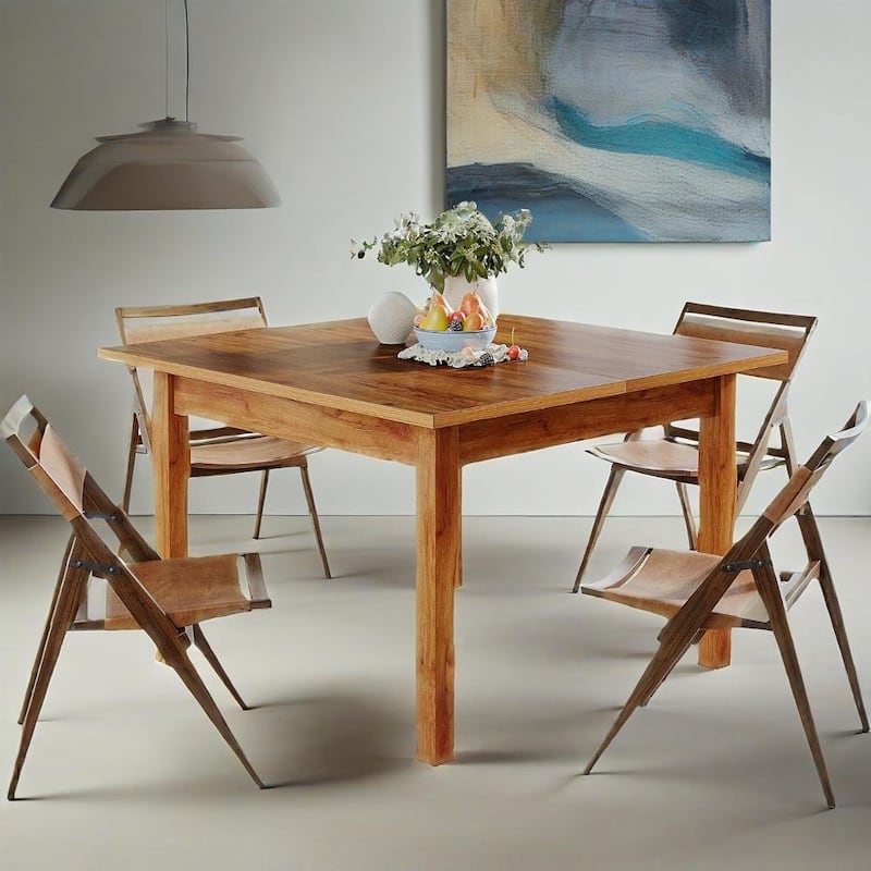 Square Oak Dining Table 39 Inch Rustic Brown Farmhouse Style for 2 to 4 People Wooden Legs - 39.4" x 39.4" x 30"
