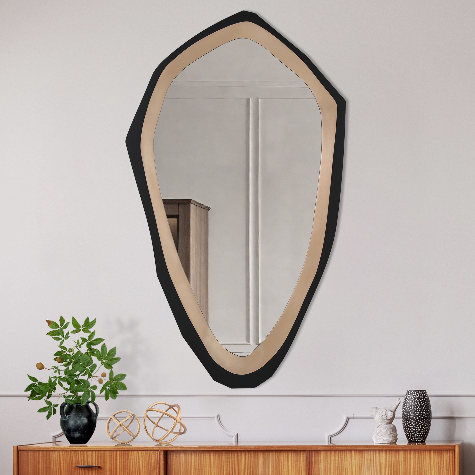 Modern Contemporary Black Gold Framed Wall Mirror Bathroom Mirror - Black/Gold - 27.6"W*1.2"D*H47.2"