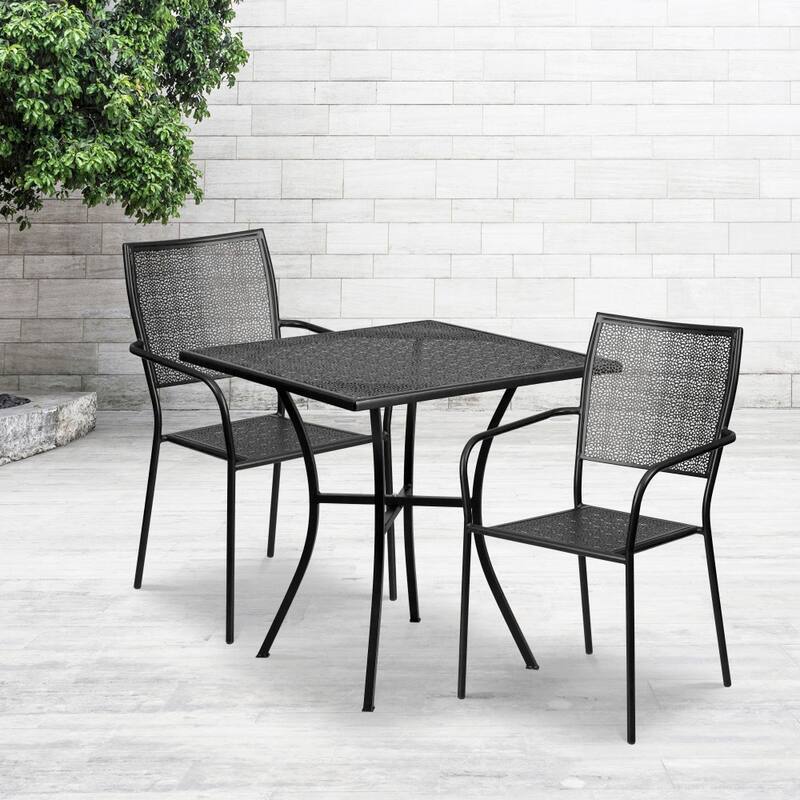 28'' Square Indoor-Outdoor Steel Patio Table Set with 2 Square Back Chairs