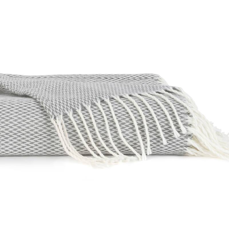 Becky Cameron Throw Blanket Herringbone with Fringed Edges - Gray