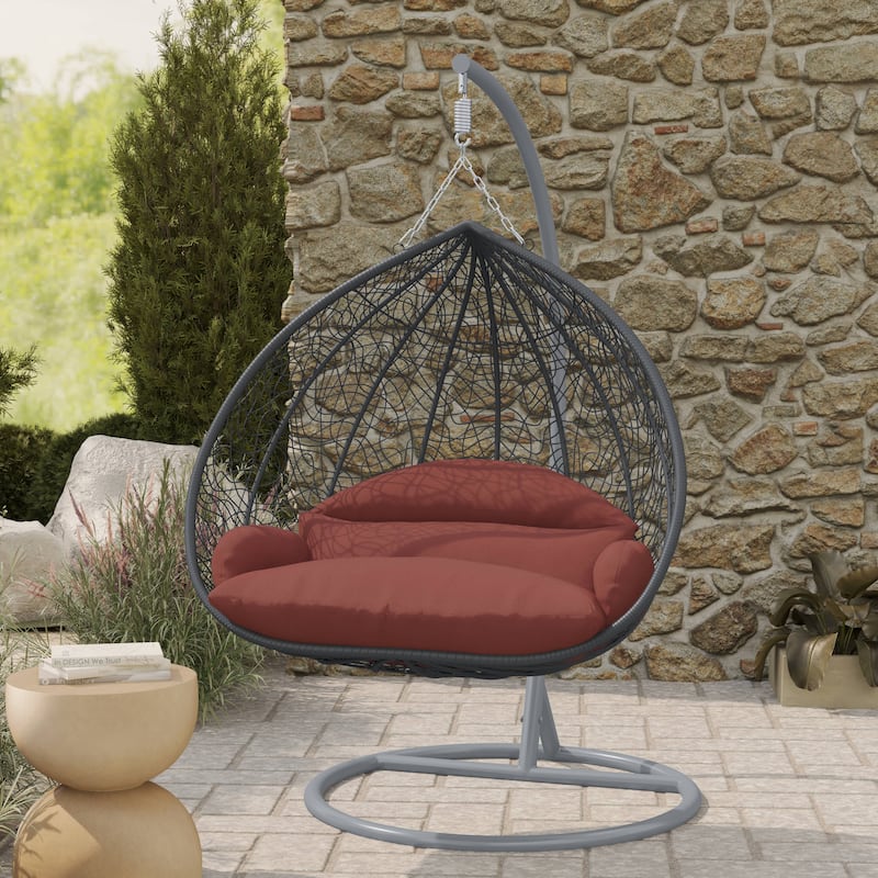 2-Person Egg Swing Chair in Grey Stainless Steel 2-Seater Porch Swing for Outdoor and Indoor - 77.95" Height