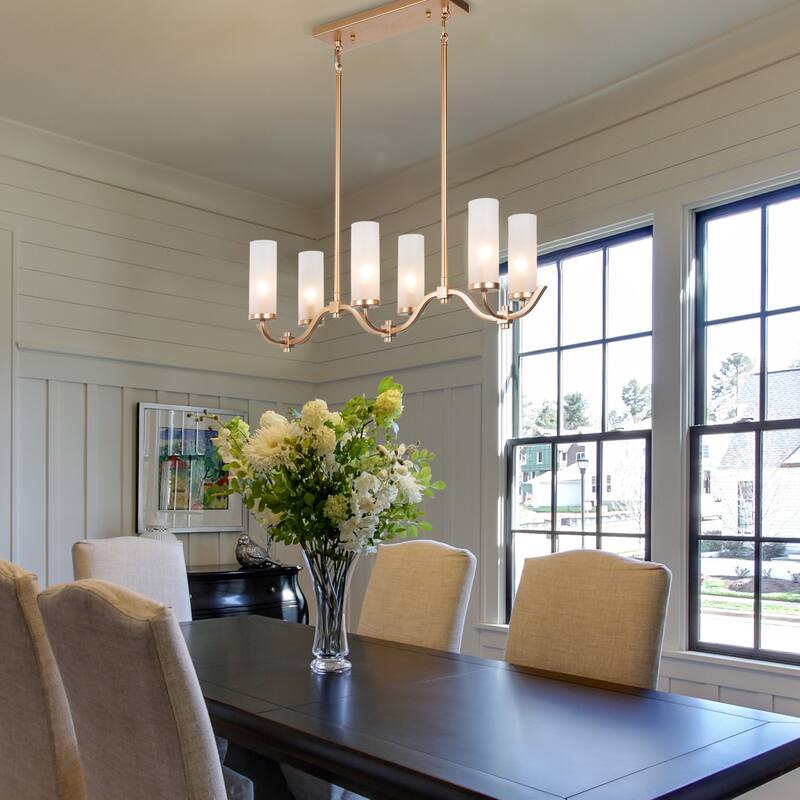Kayna Mid-Century Modern 6-Light Chandelier Frosted Glass Lights for Kitchen Island