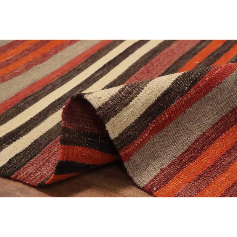 Hand Woven Oriental 100% Wool Carpet Southwestern Geometric Multi-Colored Kilim Area Rug - 10' 9'' X 4' 9''