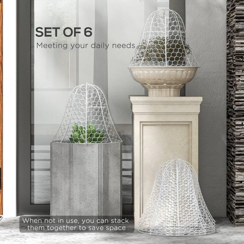 Outsunny Garden Chicken Wire Cloche, 16" x 13" Stackable Animal Plant Protectors, 6 Pack of Metal Crop Cages