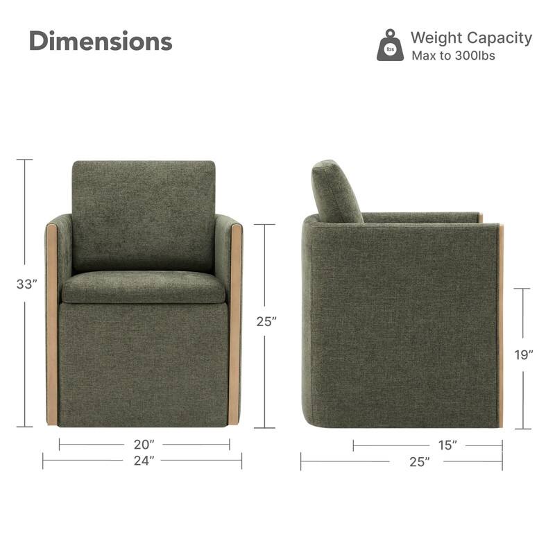 Spruce & Spring Modern Chenille Dining Chair with Casters, Wood Inlay & Hidden Storage