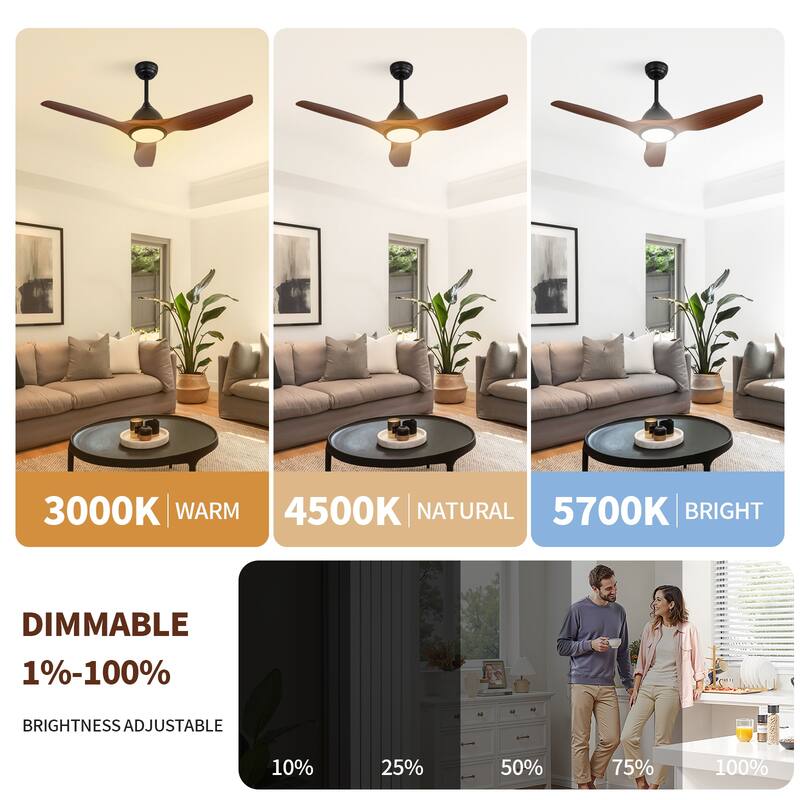 52" High CFM Modern Ceiling Fan with Remote Control and Reversible Blades With Light