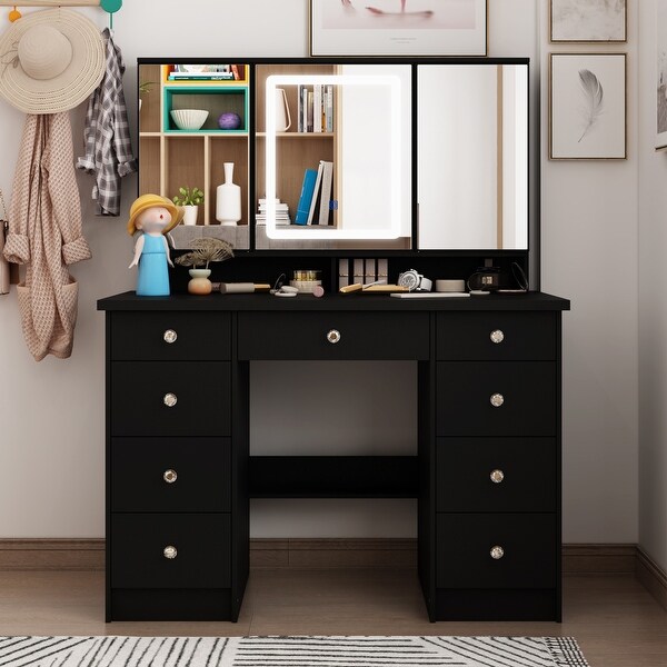 Black vanity mirror with lights desk sale