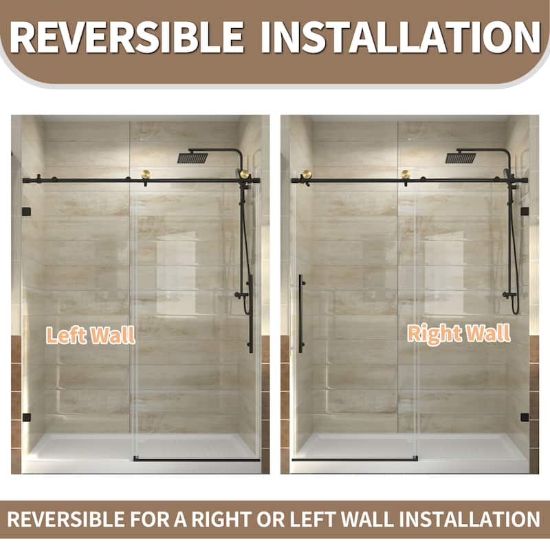 56-60" x 74" Glass Frameless Single Sliding Shower Tub Door in Black - 60*74