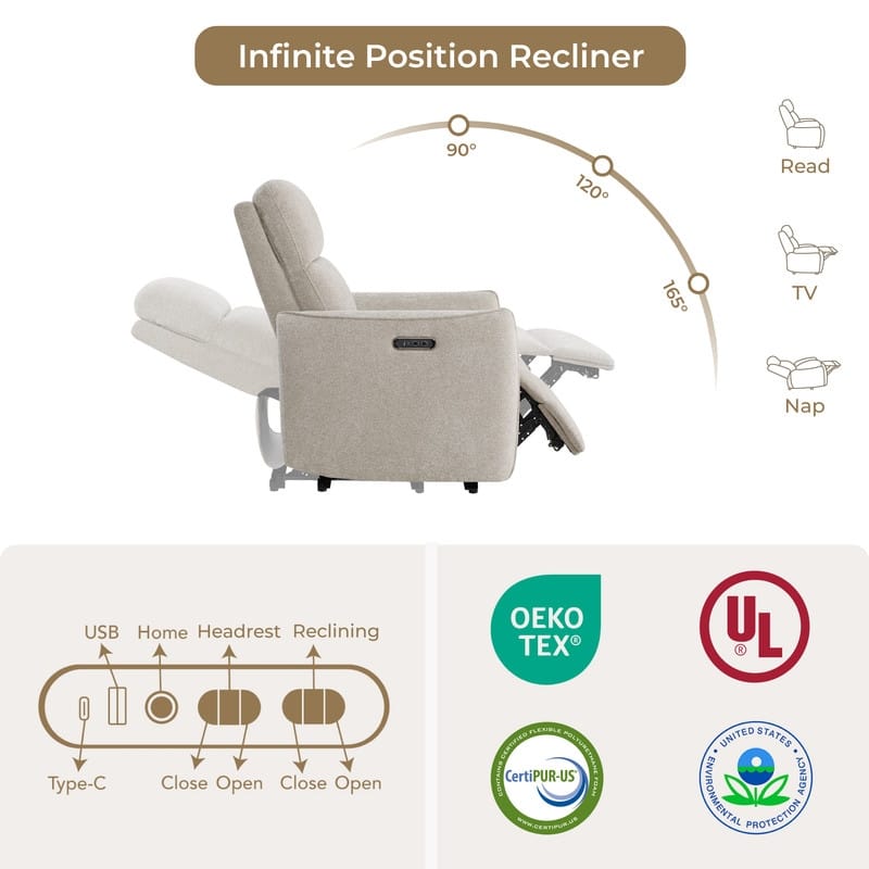 Spruce & Spring Dual Motors Power Lay Flat Recliner with Headrest