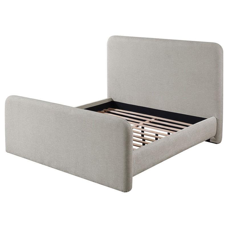 Jene Queen Size Bed, Upholstered Panel Headboard, Rounded Corners, Gray