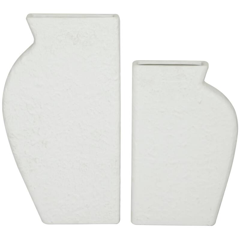 CosmoLiving by Cosmopolitan White Ceramic Textured Decorative Vase (Set of 2) - 9"W, 14"H