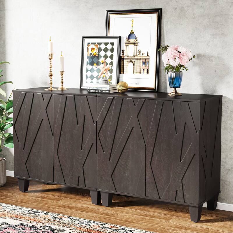 Large Sideboard Vintage Buffet Cabinet for Kitchen Dining Room - Black Brown