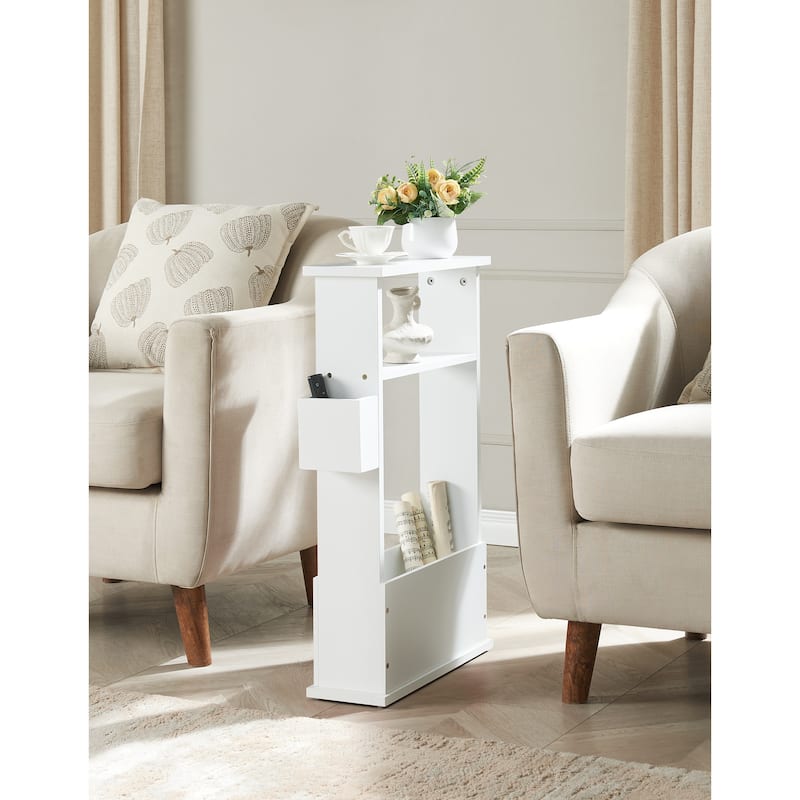 Zeke Modern Wood Magazine Side Table with Storage Rack - White