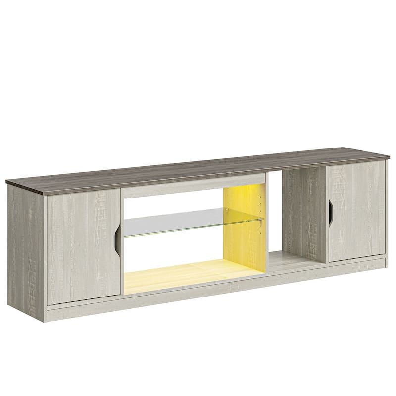 Bestier 70" TV Stand for TV, LED Gaming Entertainment Center with Storage Cabinet and Adjustable Tempered Glass Shelf