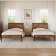 preview thumbnail 1 of 20, VECELO 2 Pack Twin Size Kids Bed Industrial Platform Bed Frame with MDF Curved Cutout Headboard Twin Size Bed Set of 2 Rustic Brown