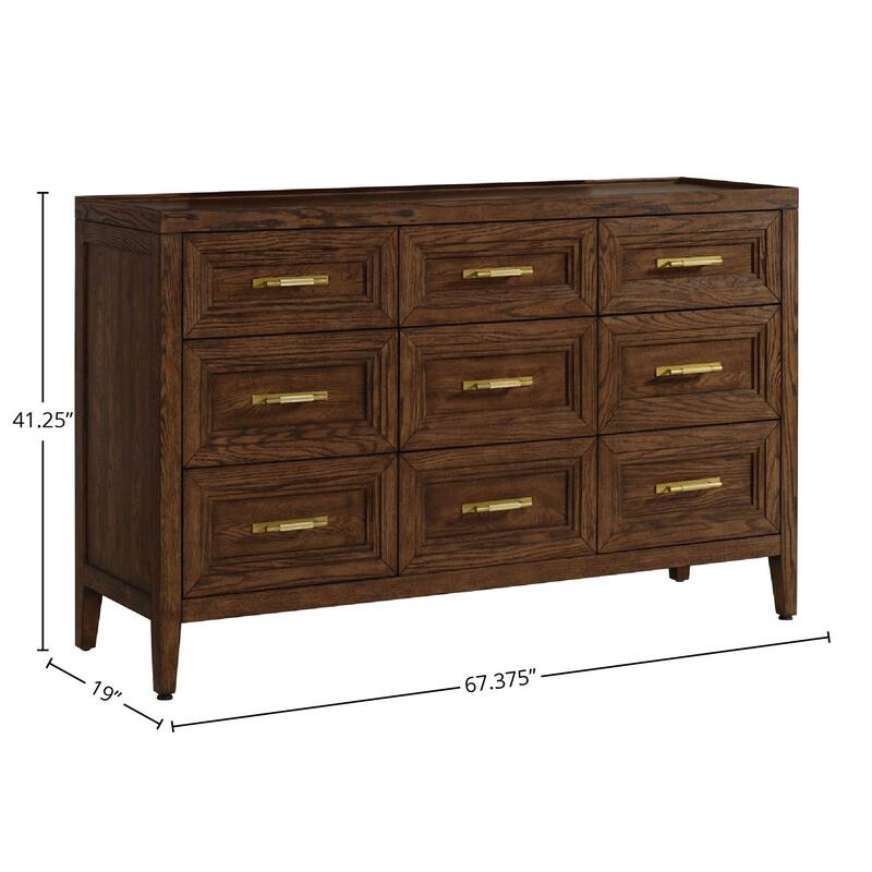 Marlow 9-Drawer Solid Red Oak Dresser, Sable