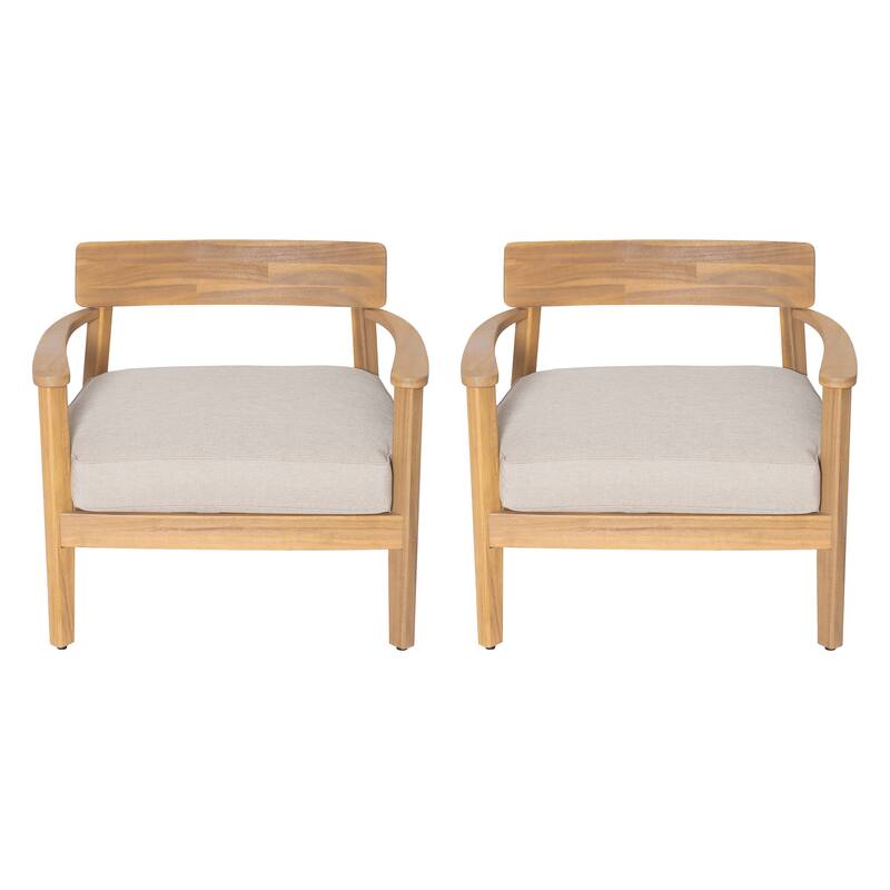 Roomfitters Mallorca Outdoor Acacia Wood Club Chair with Seat Cushion, Teak Finish and Beige Fabric
