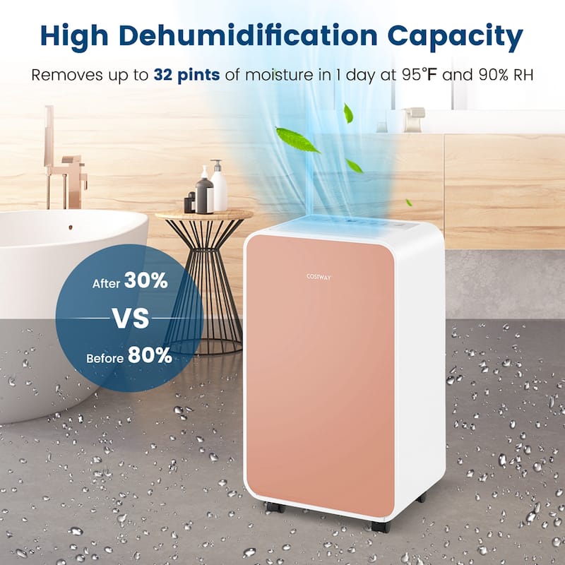 Costway Dehumidifier for Home Basement 32 Pints/Day 3 Modes Portable - See Details