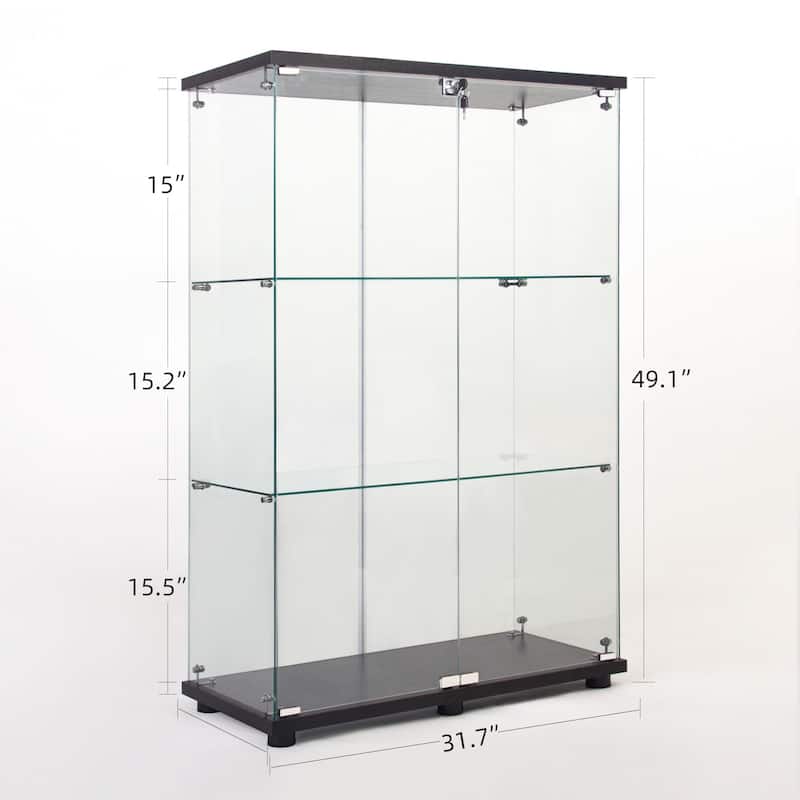 Glass Display Cabinet with Doors & Locks, Acrylic Shelves, Floor Standing Storage Showcase for Home or Office