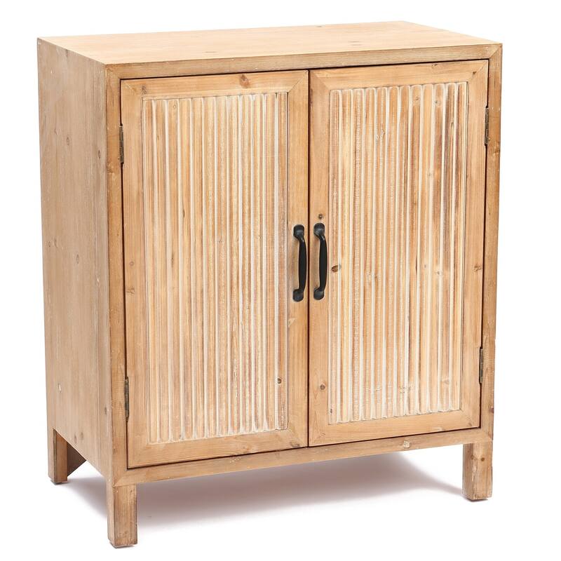2-Door Wood Storage Cabinet - Natural Finish Accent Cabinet - Home Entryway Organizer