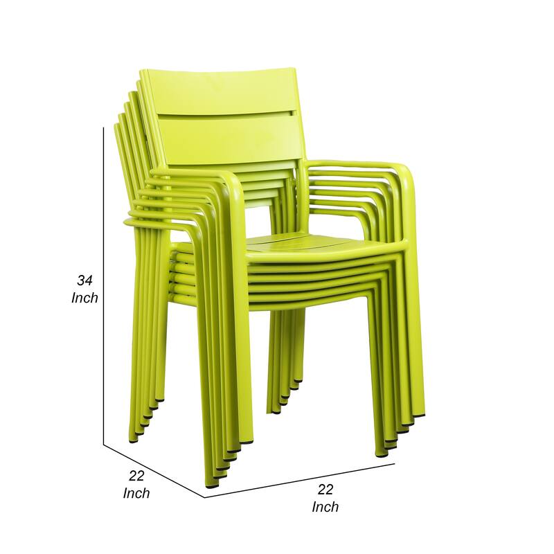 Meta 22 Inch 6 Piece Dining Chair Set, Green Aluminum Frame, Stackable